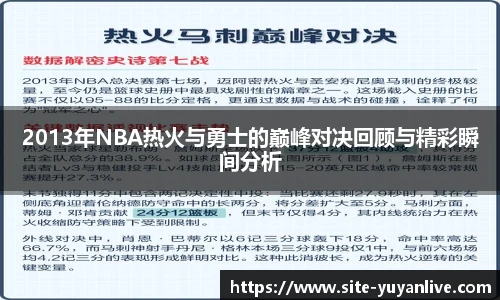 2013年NBA热火与勇士的巅峰对决回顾与精彩瞬间分析